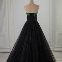 Black Formal Strapless Tulle Prom Dress,Green and Balck Beaded prom dress ,Wedding Dress,Birthday Ball Gown,Graduation Dress,Evening Formal Dress,Dres - Thumbnail 6