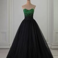 Black Formal Strapless Tulle Prom Dress,Green and Balck Beaded prom dress ,Wedding Dress,Birthday Ball Gown,Graduation Dress,Evening Formal Dress,Dres - Thumbnail 3