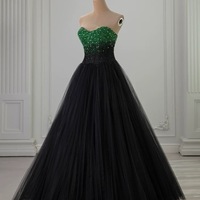 Black Formal Strapless Tulle Prom Dress,Green and Balck Beaded prom dress ,Wedding Dress,Birthday Ball Gown,Graduation Dress,Evening Formal Dress,Dres - Thumbnail 2