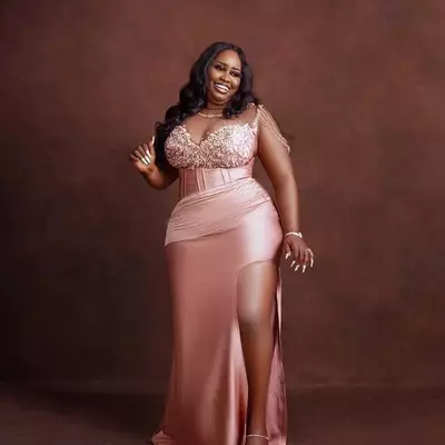 Plus size arabic aso ebi prom dress with beaded crystals, sheer neck, lace & high split - formal evening gown for second reception or bridesmaid