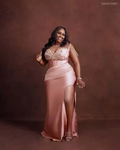 Plus Size Arabic Aso Ebi Prom Dress with Beaded Crystals, Sheer Neck, Lace & High Split - Formal Evening Gown for Second Reception or Bridesmaid