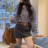 Lapel Color Block Striped Polo Sweatshirt - Thumbnail 3