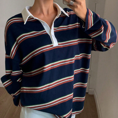 Vintage stripe long sleeved polo shirt