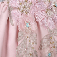 Pink Satin Lace Long Prom Dress, A-Line Off the Shoulder Party Dress - Thumbnail 6