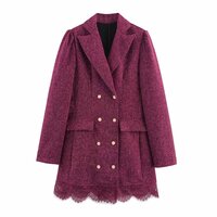 Fashionable and elegant suit collar double-breasted lace dress - Thumbnail 2