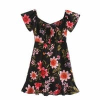 Fashionable and simple flying sleeve floral slim short sleeve dress - Thumbnail 2