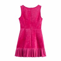 Simple retro style square neck hem pleated dress - Thumbnail 1