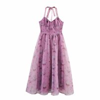 Fashionable and simple organza printed backless halter neck maxi dress - Thumbnail 2