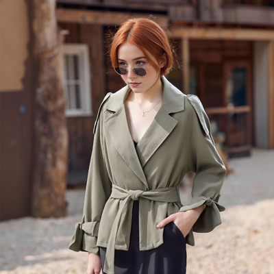 Fashionable casual waist tie short jacket