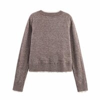 Fashionable contrast color round neck single-breasted long-sleeved knitted jacket - Thumbnail 1