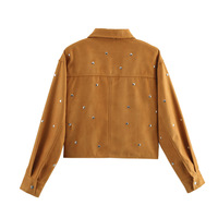Vintage studded suede jacket coat street style lapel long sleeve loose top - Thumbnail 2