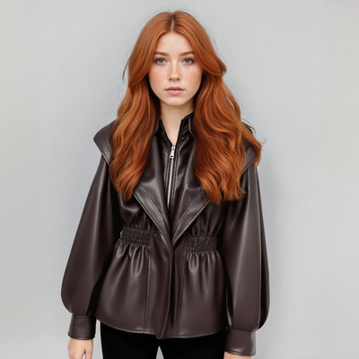 Washed distressed faux leather two-piece jacket