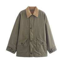 Loose oversized short comfortable windbreaker canvas jacket - Thumbnail 1