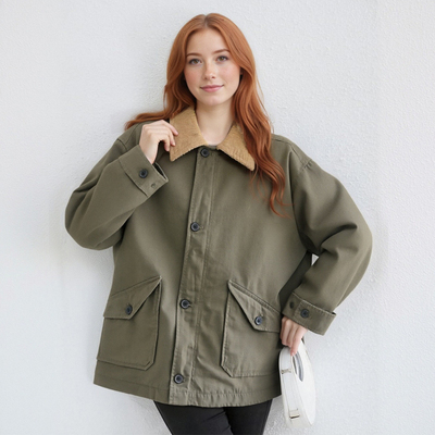 Loose oversized short comfortable windbreaker canvas jacket