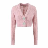 Sweet rhinestone slim V-neck cropped sweater - Thumbnail 2