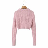 Sweet rhinestone slim V-neck cropped sweater - Thumbnail 3