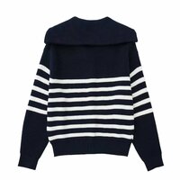 Fashion loose half-zip lapel loose pullover striped sweater cardigan - Thumbnail 2
