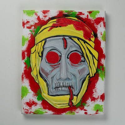 Yellow mummy - painting of vintage halloween mask