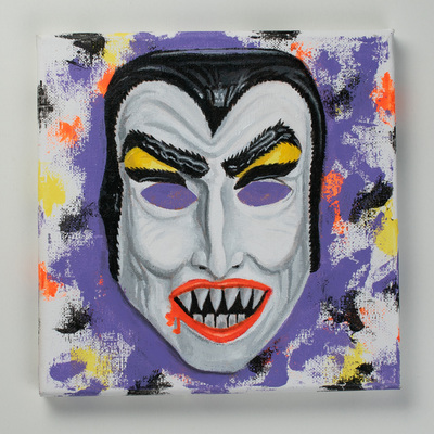 Neon Dracula - Painting of Vintage Halloween Mask