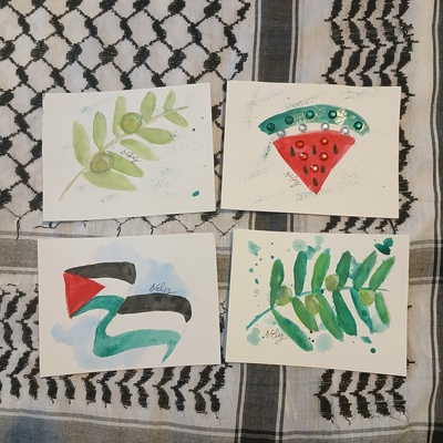 Postcard sized original watercolor watermelon symbols