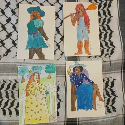 Original witch watercolors, postcard sized
