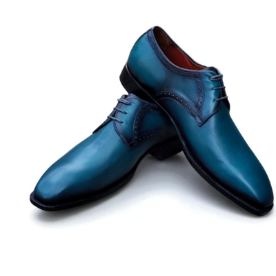 Crafted leather classic blue leather oxford lace up dress shoes - Thumbnail 1