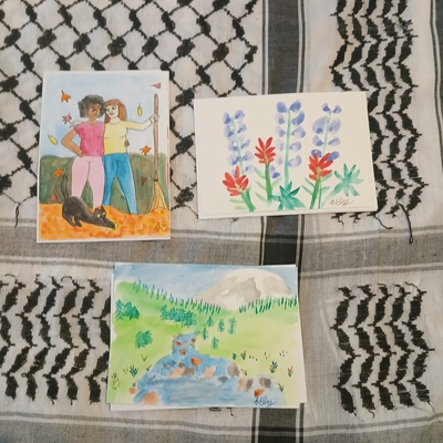 Original watercolor paintings on greeting cards