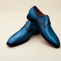 Crafted Leather Classic Blue Leather Oxford Lace up Dress Shoes - Thumbnail 1