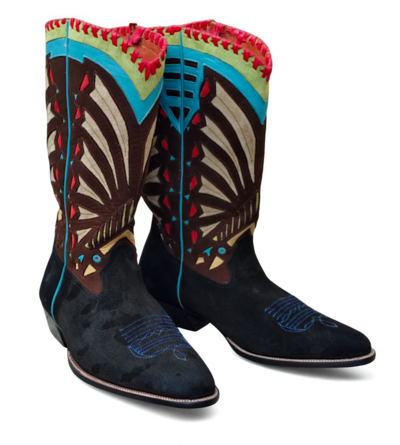 Crafted Leather Handmade Men Dress Shoes Black Suede Leather Fancy Cowboy Boot