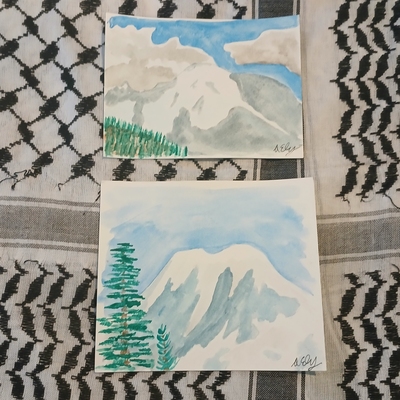 Tahoma/mt rainier watercolor originals, postcard sized