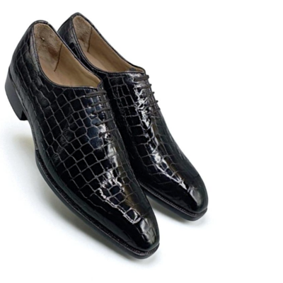 Crafted leather classic men black crocodile oxford lace up dress shoes - Thumbnail 1