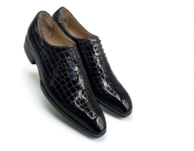 Crafted Leather Classic Men Black Crocodile Oxford Lace up Dress Shoes
