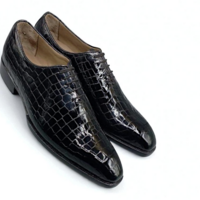 Crafted Leather Classic Men Black Crocodile Oxford Lace up Dress Shoes - Thumbnail 1