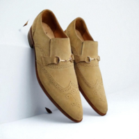 Crafted Leather New Handmade Men's Beige Suede Leather Moccasin Loafers Dress Shoes - Thumbnail 1