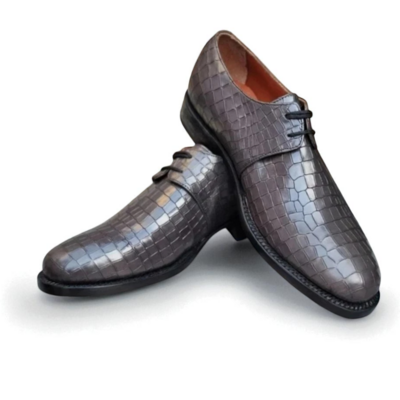 Crafted leather classic gray crocodile/alligator oxford dress shoes - Thumbnail 2