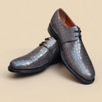 Crafted Leather Classic Gray Crocodile/Alligator Oxford Dress Shoes - Thumbnail 1
