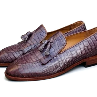 Crafted leather genuine crocodile leather tassel loafers dress shoes - Thumbnail 1