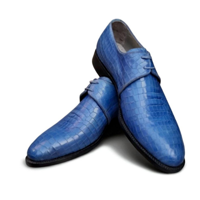 Crafted leather classic blue crocodile oxford lace up alligator dress shoes - Thumbnail 2