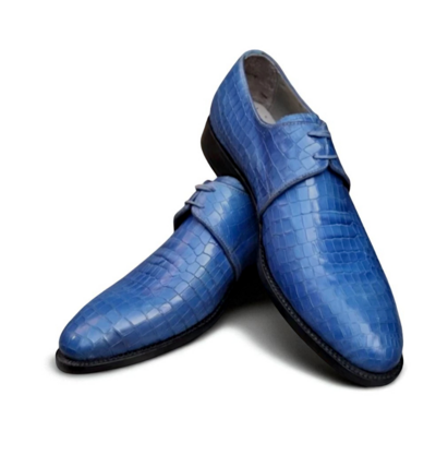 Crafted Leather Classic Blue Crocodile Oxford Lace up Alligator Dress Shoes