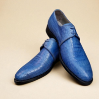 Crafted Leather Classic Blue Crocodile Oxford Lace up Alligator Dress Shoes - Thumbnail 1
