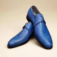 Crafted Leather Classic Blue Crocodile Oxford Lace up Alligator Dress Shoes - Thumbnail 2