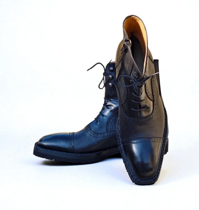 Crafted Leather Classic Men Black Leather Ankle High Lace up Vibram/Commando Sole Boot