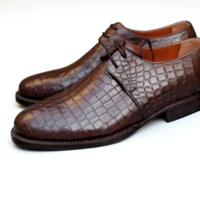 Crafted Leather Classic Brown Crocodile Oxford Lace up Alligator Dress Shoes - Thumbnail 1