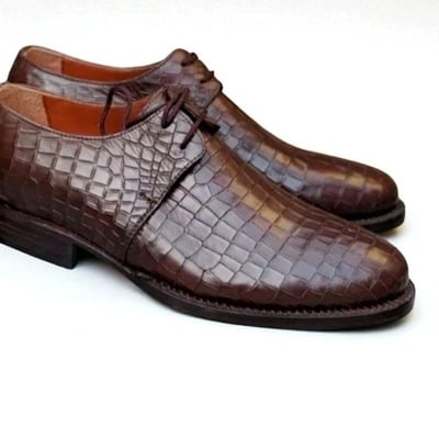 Crafted leather classic brown crocodile oxford lace up alligator dress shoes - Thumbnail 2