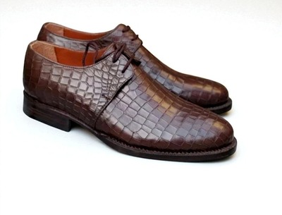 Crafted Leather Classic Brown Crocodile Oxford Lace up Alligator Dress Shoes