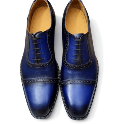 Crafted leather classic blue leather oxford lace up dress shoes - Thumbnail 1