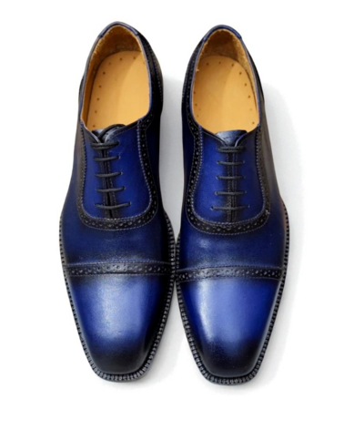 Crafted Leather Classic Blue Leather Oxford Lace up Dress Shoes