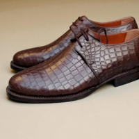 Crafted Leather Classic Brown Crocodile Oxford Lace up Alligator Dress Shoes - Thumbnail 2