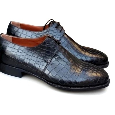 Crafted leather classic men black crocodile oxford lace up alligator dress shoes - Thumbnail 1