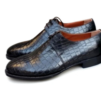 Crafted Leather Classic Men Black Crocodile Oxford Lace up Alligator Dress Shoes - Thumbnail 1